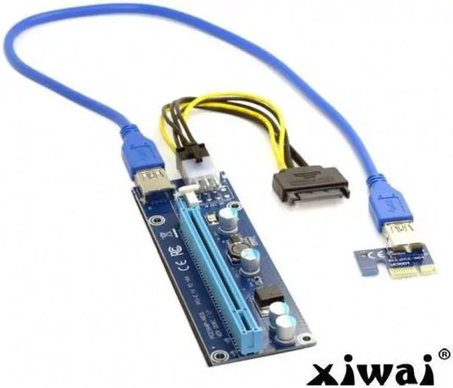 Main image of Xiwai PCI-E 1x to 16x Mining Machine Enhanced Extender Riser Adapter with USB 3.0 & 6Pin Power Cable