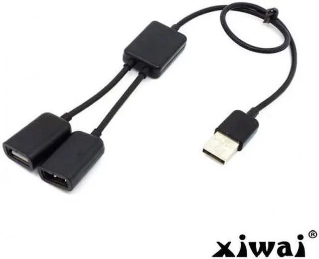 Main image of Xiwai Black USB 2.0 Dual Ports Hub Cable Bus power For Laptop Macbook Notebook PC & Mouse & Flash Disk