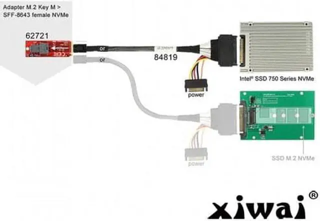 Alt view image 5 of 7 - Xiwai SFF-8639  U.2 U2 NVME PCIe SSD Cable for Mainboard Intel SSD 750 p3600 p3700 M.2 SFF-8643 Mini SAS HD