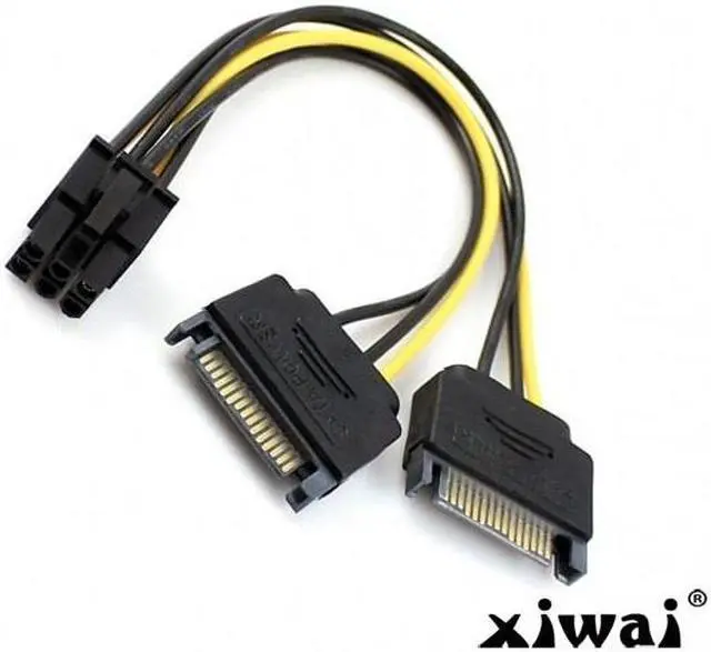 Alt view image 2 of 2 - Xiwai Dual two SATA 15 Pin Male M to PCI-e Express Card 6 Pin Female Graphics Video Card Power Cable 15cm