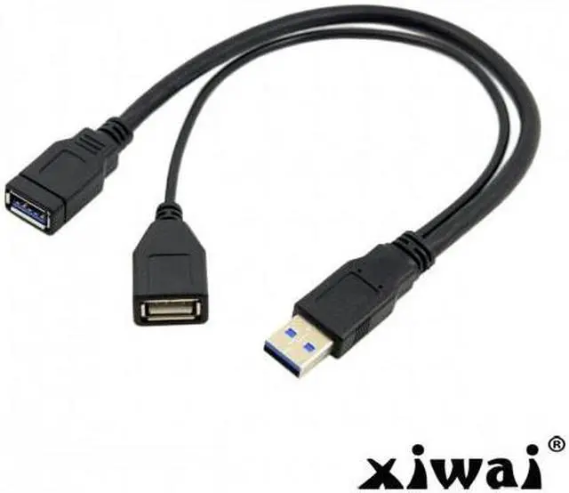 Alt view image 4 of 5 - Xiwai Black USB 3.0 Male to Dual USB Female Extra Power Data Y Extension Cable for 2.5" Mobile Hard Disk