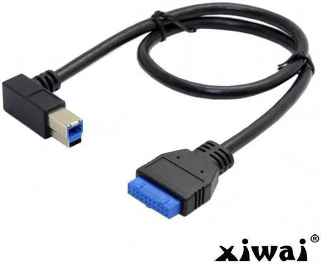 Alt view image 4 of 4 - Xiwai 90 Degree Left angled USB 3.0 B Type Male to 3.0 Motherboard 19pin Header Cable 50cm
