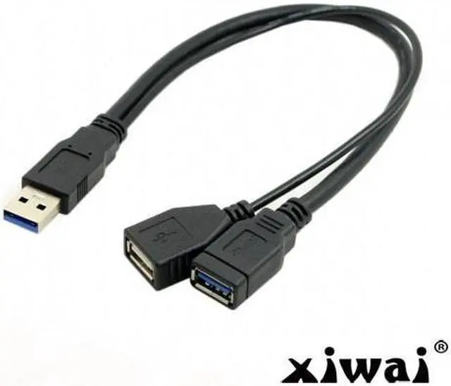 Main image of Xiwai Black USB 3.0 Male to Dual USB Female Extra Power Data Y Extension Cable for 2.5" Mobile Hard Disk