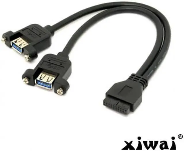 Alt view image 4 of 4 - Xiwai USB 3.0 Dual Ports A Female Screw Mount Type to Motherboard 20pin Header cable Black