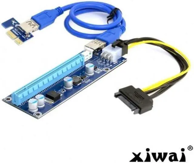 Alt view image 2 of 7 - Xiwai PCI-E 1x to 16x Mining Machine Enhanced Extender Riser Adapter with USB 3.0 & 6Pin Power Cable