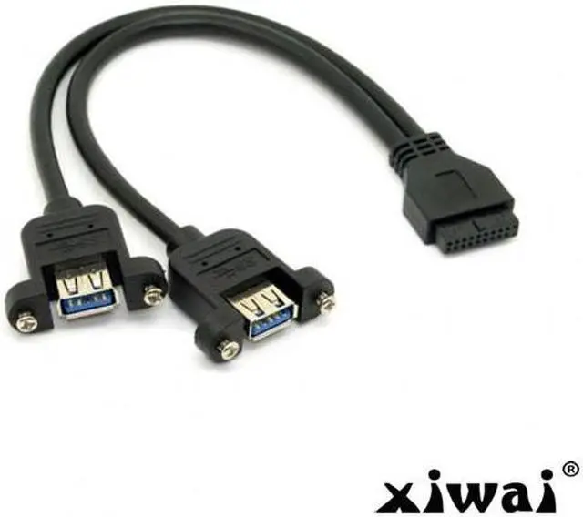 Main image of Xiwai USB 3.0 Dual Ports A Female Screw Mount Type to Motherboard 20pin Header cable Black