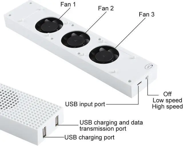 Alt view image 3 of 8 - DOBE Game Console Cooling Fans with Dual USB Ports & Low/High Speed Switch for XBOX One S Console
