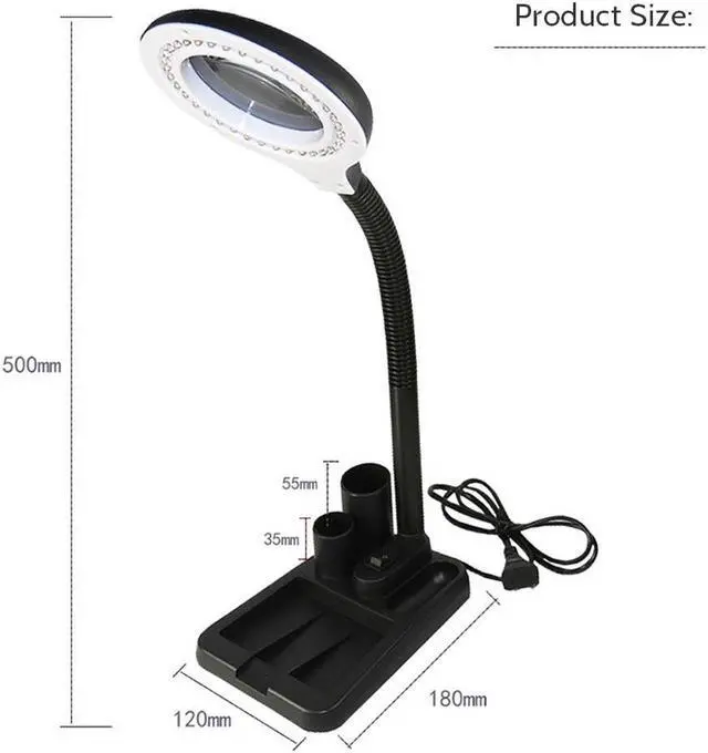 Alt view image 2 of 6 - AC220V 6W 40 LEDs 5X/10X Magnifier Glass Desk Lamp with Gadget Storage Design