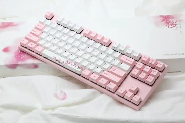 Alt view image 2 of 6 - Varmilo VA87M Sakura TKL Gaming Mechanical Keyboard Cherry MX Blue Switch 87 Keys Dye Sub PBT Keycaps NKRO Detachable USB Wired Pink and White