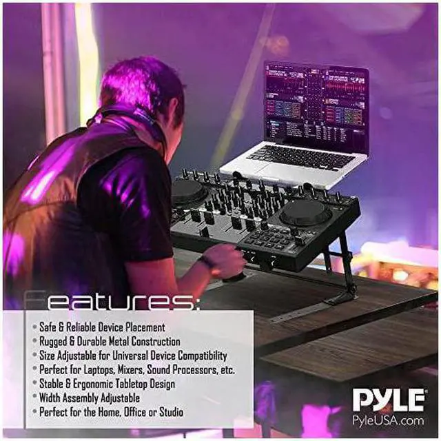 Alt view image 5 of 5 - Portable Dual Laptop Stand Universal Standing Table with Adjustable Height Ergonomic Design AntiSlip Prongs for DJ Mixer Sound Equipment Workstation Gaming Home Use PLPTS38