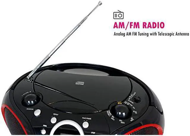 Alt view image 3 of 7 - Portable CD Player AM FM Analog Tuning Radio with Aux Line in Headphone Jack Foldable Carrying Handle Black with a Touch of Blue Rims