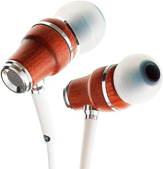 Main image of NRG X Wood Earbuds Wired with Microphone Stereo in Ear Headphones for Computer Laptop Noise Isolating Earphones for Android Cell Phone with Booming Bass White