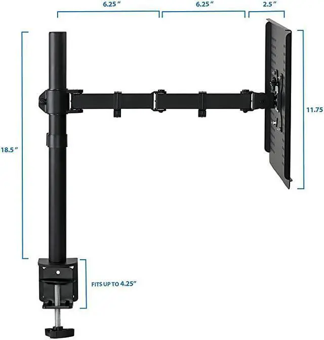 Alt view image 7 of 7 - Laptop Desk Stand Mount | Articulating Vented Laptop Tray Mount | Fully Adjustable Laptop Arm Mount | Single Laptop Desk Extension with C-Clamp | Heavy-Duty Laptop Desk Stand (MI-4352LT)