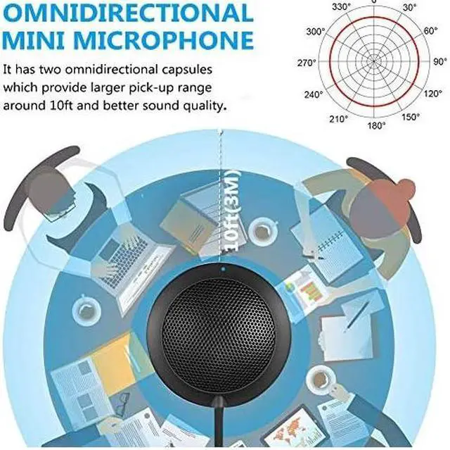 Alt view image 3 of 7 - USB Computer Microphone Portable Omnidirectional Condenser Boundary Laptop Conference Microphone for Recording Video Meeting Gaming Skype VoIP Calls with 360°10ft Pickup Range