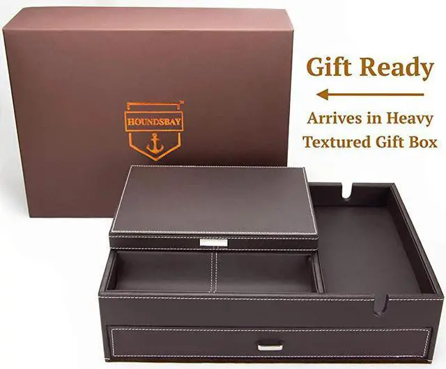 Alt view image 4 of 6 - Admiral Big Dresser Valet Box amp Mens Jewelry Box Organizer with Large Smartphone Charging Station Dark Brown