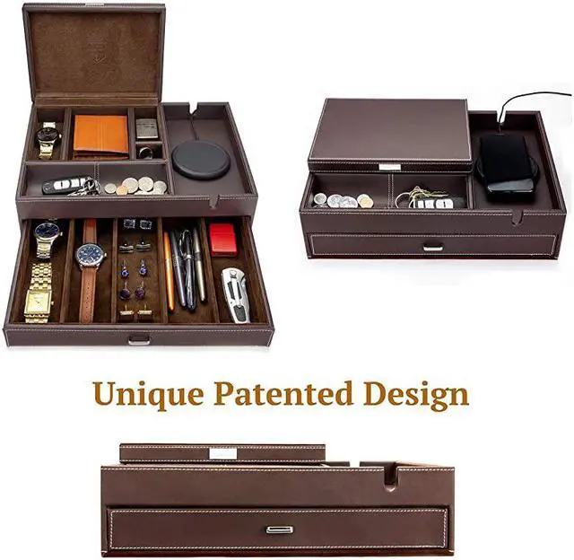 Alt view image 3 of 6 - Admiral Big Dresser Valet Box amp Mens Jewelry Box Organizer with Large Smartphone Charging Station Dark Brown