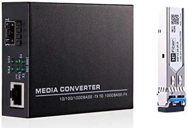 Main image of Ethernet SFP Fiber Media Converter Including 1Gb SFP Transceiver LC Singlemode 20km 1310nm 1000BaseLX to 101001000 RJ45 DDM Plug and Play