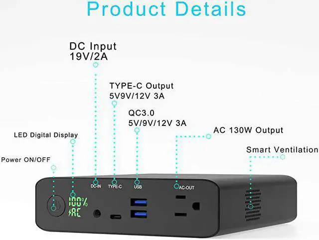 Alt view image 3 of 7 - AC Outlet Portable Laptop Charger TSAApproved 27000mAh 130W Travel Laptop Power Bank External Battery Pack for MacBook Laptop and More