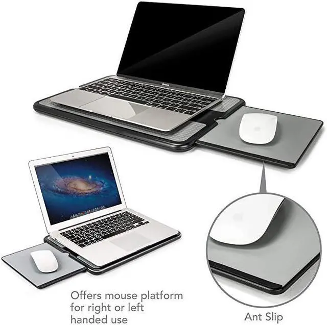 Alt view image 2 of 7 - Laptop Lap Pad - Laptop Stand Pad w Retractable Mouse Pad Tray, Anti-Slip Heat Shield Tablet Notebook Computer Stand Table w/Sturdy Stable Cooler Work Surface for Bed Sofa Couch or Travel