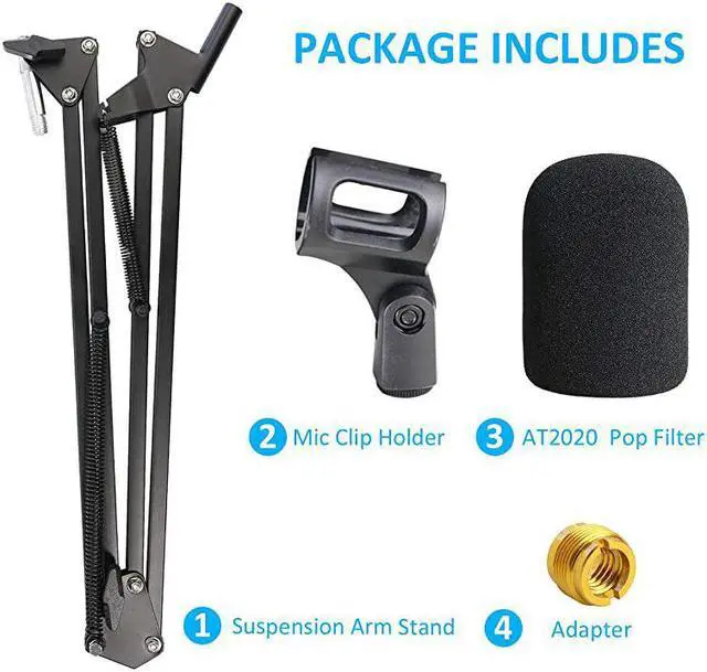 Alt view image 2 of 7 - AT2020 Mic Stand with Pop Filter Microphone Boom Arm Stand with Foam Windscreen for AT2020 USB+ AT2035 Condenser Microphone by