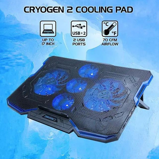 Alt view image 2 of 7 - Cryogen Gaming Laptop Cooling Pad Fits up to 17 inch Computer Adjustable Laptop Cooling Stand with 5 Ultra Quiet Cooler Fans 2 USB Ports and LED Lighting Slim Portable Design 2500 RPM