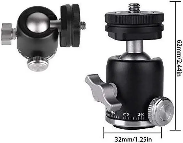 Alt view image 4 of 7 - Tripod Mini Ball Head with Cold Shoe - Metal Professional Panoramic Ballhead 360° Pan 90° Tilt Tripod Mount Adapter with 1/4" Screw for DSLR /Light Stand/Cell Phone/Monopod/Gopro