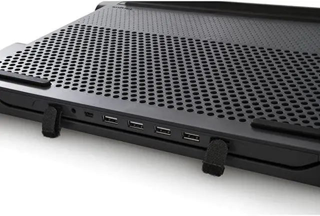 Alt view image 5 of 5 - Portable Chill Hub and Chill Mat with Fan Ventilation Prevents Overheating 4Port USB Hub Rubber Grips Cooling Pad for up to 17Inch Laptop Black AWE81US