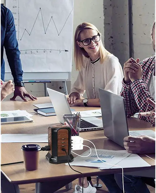 Alt view image 7 of 7 - Power Strip Tower USB Surge Protector with 9 AC 4 USB Ports 98ft Multiple Electrical Outlet Extender Desktop Charging Station for Office Home Dorm Room