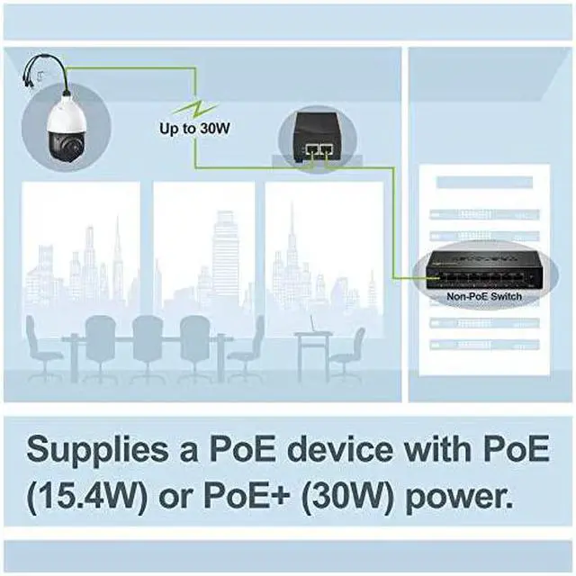 Alt view image 3 of 7 - Gigabit Power Over Ethernet Plus Injector TPE115GI Converts NonPoe Gigabit to Poe+ or PoE Gigabit Supplies PoE 154W or PoE+ 30W Power Network Distances Up to 100 M 328 ftBlack