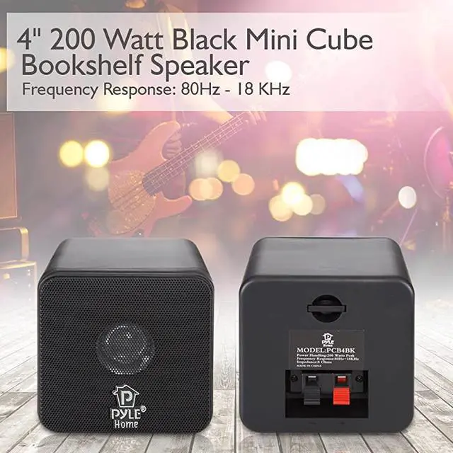 Alt view image 4 of 6 - Mini Cube Bookshelf Speakers Paper Cone Driver 200 Watt Power 8 Ohm Impedance Video Shielding Home Theater Application and Audio Stereo Surround Sound System 1 Pair Pyle PCBBK Black