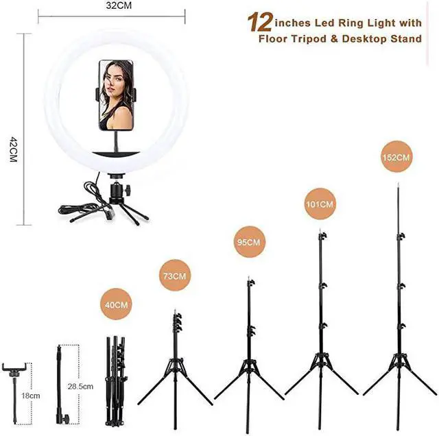 Alt view image 6 of 7 - inch Ring Light with Tripod and Desk Stand Adjustable LED Circle Light with Extendable Tripod 59 USB Powered Phone Holder for iPhone Tiktok Streaming Video Recording Zoom Meeting Camera