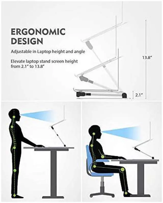 Alt view image 2 of 6 - Laptop Stand, Ergonomic Sit to Stand Laptop Holder Convertor, Adjustable Height from 2.1" to 13.8", Supports up to 22lbs, Compatible with MacBook, All Laptops Tablets 11-17" - Silver