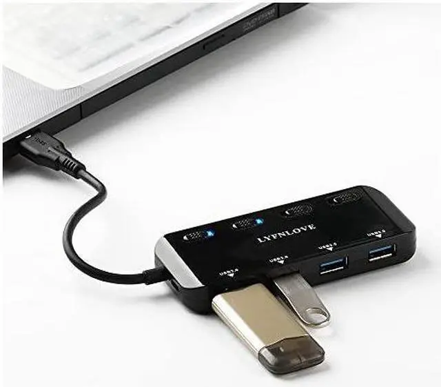 Alt view image 2 of 6 - Ultra Slim USB 3 Hub 4Ports USB 30 Splitter HighSpeed USB Data Hub with Individual OnOff Power Switches for Laptop Computer PC Thumb Driver and More