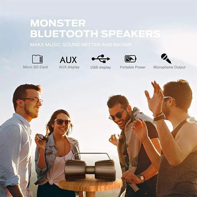 Alt view image 6 of 7 - Bluetooth Speaker Adventurer Force IPX7 Waterproof Bluetooth Speaker 50 with Microphone Input 40W Portable Bluetooth Speakers with 40H Playtime for Indoor Outdoor Party Black