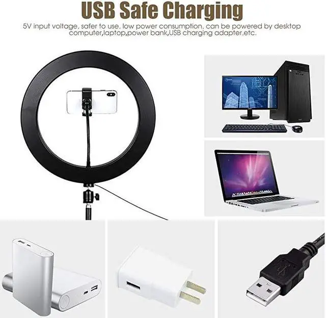 Alt view image 5 of 7 - inch Ring Light with Tripod and Desk Stand Adjustable LED Circle Light with Extendable Tripod 59 USB Powered Phone Holder for iPhone Tiktok Streaming Video Recording Zoom Meeting Camera
