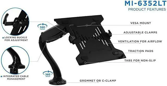 Alt view image 6 of 7 - Laptop Desk Arm | Swivel Laptop Stand with Gas Spring Arm | Height Adjustable Laptop Arm Mount for MacBook Dell HP 1117 Inch Laptops