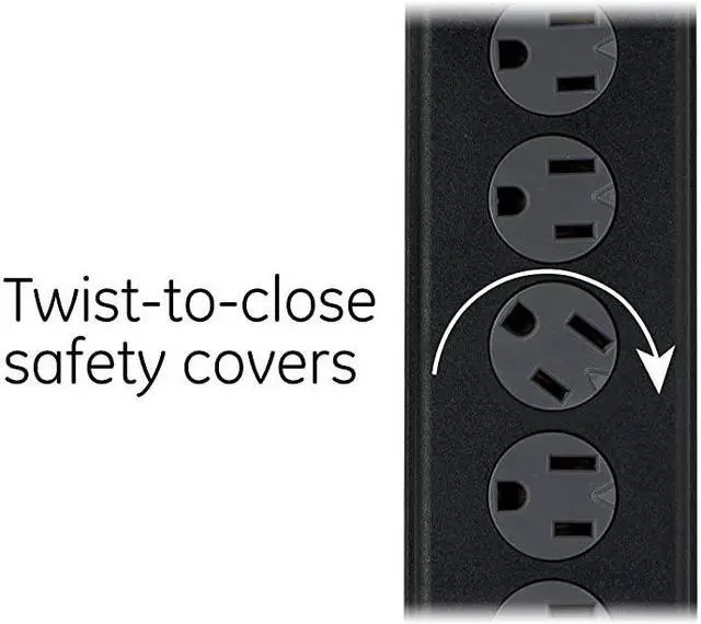 Alt view image 6 of 7 - 7 Strip Sur Protector with 2 Port USB Charr 3 Ft Power Cord Twist to Close Safety Outlets1300 Joules 21A10W UL Listed Black 33664