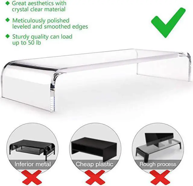 Alt view image 4 of 7 - Premium Acrylic Monitor Stand Custom Size Monitor RiserComputer Stand for Home Office Business wSturdy Platform PC Desk Stand for Keyboard Storage MultiMedia Laptop Printer TV Screen