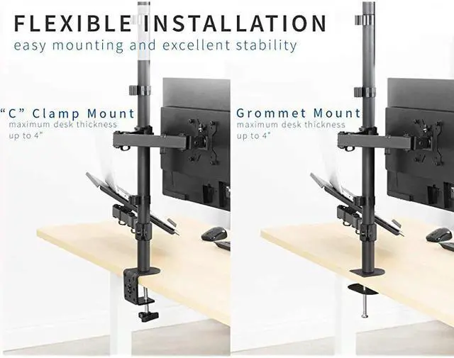 Alt view image 6 of 7 - Black Fully Adjustable 13 to 32 inch Single Computer Monitor and Laptop Desk Mount Combo, Stand with Grommet Option, Fits up to 17 inch Laptops STAND-V002C