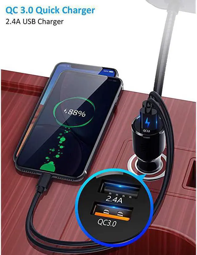 Alt view image 4 of 7 - FM Transmitter Car AdapterSupport Handsfree Call and MP3 MusicAPP Audio Play18 Color Screen3 USB Charger35mm AUX PortCompatible with iPhoneiPadSamsung and More
