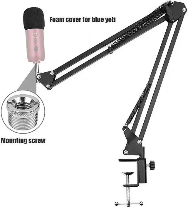 Alt view image 5 of 7 - Mic Stand Compatible with Blue Yeti, Microphone Arm Stand with Double Layer Pop Filter,Adjustable Suspension Boom Scissor Arm Stand,Combo Desk Mic Stand Kits for Most Mics