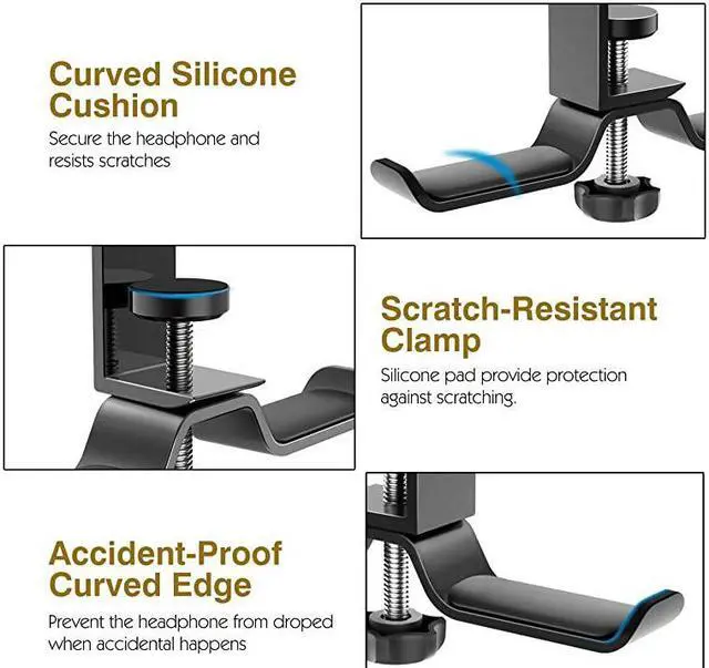 Alt view image 5 of 7 - Headphone Stand 360 Degree Rotatable Aluminum Headphone Hanger Desk Holder Mount with Adjustable Clamp for All Headphones Beats Sony Sennheiser AudioTechnicaPS5 Gaming Headphone Black