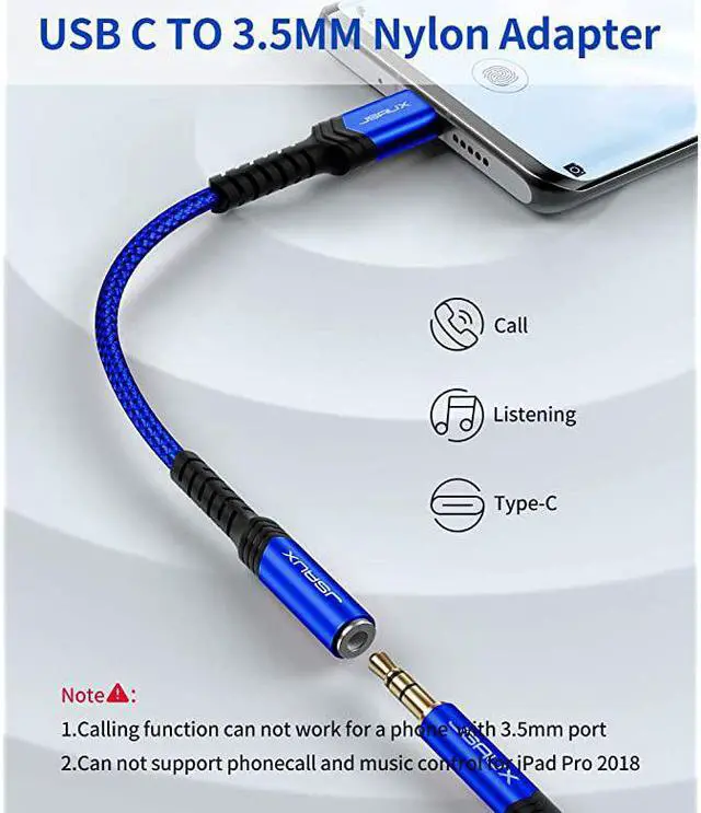 Alt view image 2 of 7 - USB Type C to 35mm Female Headphone Jack Adapter  USB C to Aux Audio Dongle Cable Cord Compatible with Pixel 4 3 2 XL Samsung Galaxy S20 Ultra Z Flip S20+ Note 10 S10 S9 Plus iPad ProBlue