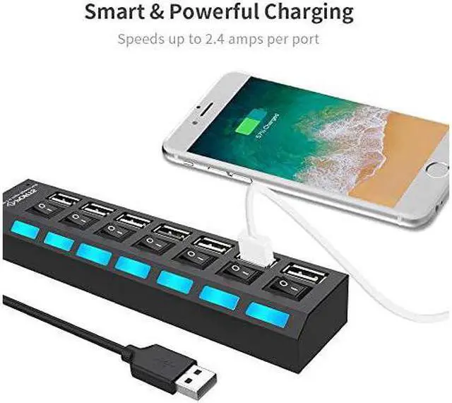Alt view image 5 of 7 - Port USB Splitter 7Ports USB 20 Hub High Speed ONOff Individual Switch with LEDs Compatible for All USB Device Black7 Ports