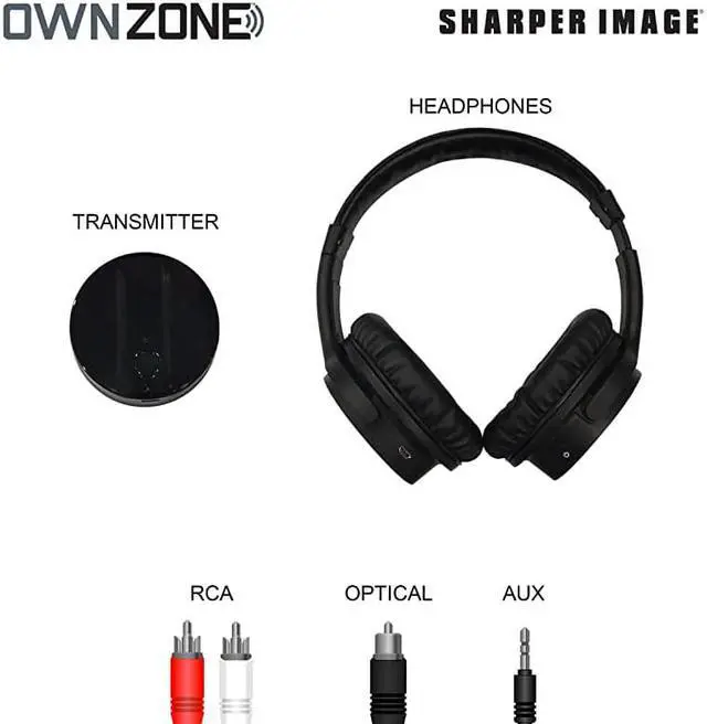 Alt view image 4 of 7 - OWN ZONE Wireless Rechargeable TV Headphones RF Connection 24 GHz Transmits Wirelessly up to 100ft No Bluetooth Required AUX RCA Optical Cable Included Black
