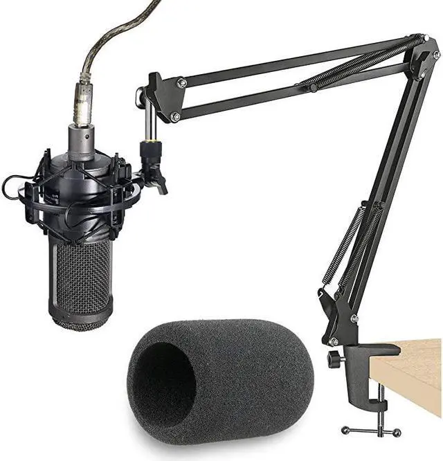 Alt view image 3 of 7 - AT2020 Mic Stand with Pop Filter Microphone Boom Arm Stand with Foam Windscreen for AT2020 USB+ AT2035 Condenser Microphone by