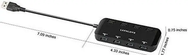Alt view image 6 of 6 - Ultra Slim USB 3 Hub 4Ports USB 30 Splitter HighSpeed USB Data Hub with Individual OnOff Power Switches for Laptop Computer PC Thumb Driver and More