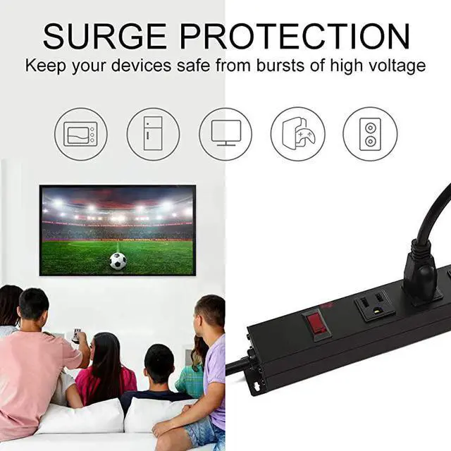 Alt view image 3 of 7 - Metal Power Strip 6 Ft Long Extension Cord Heavy Duty for Kitchen Office School Commercial Workshop Industrial ETL Certified and Listed Socket125V15A Black