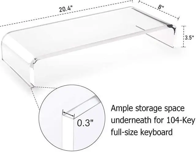 Alt view image 5 of 7 - Premium Acrylic Monitor Stand Custom Size Monitor RiserComputer Stand for Home Office Business wSturdy Platform PC Desk Stand for Keyboard Storage MultiMedia Laptop Printer TV Screen