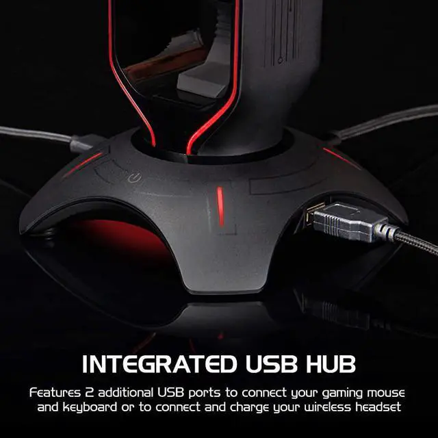 Alt view image 5 of 7 - Gaming Headset Stand LED Headphone Hanger with Mouse Bungee and 2 Port USB Hub 7 RGB Colors + Color Changing Mode Headset Hanger Mouse Bungee 3in1 Gaming Desktop Accessory PS4 Xbox